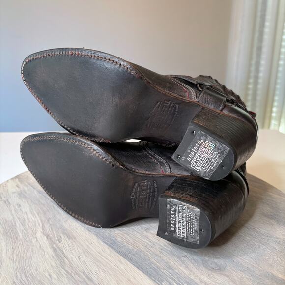 NEW Bed Stu Tania Black Rustic Crimson Ankle Boots 8.5 Women’s Handmade Mexico - Picture 9 of 14